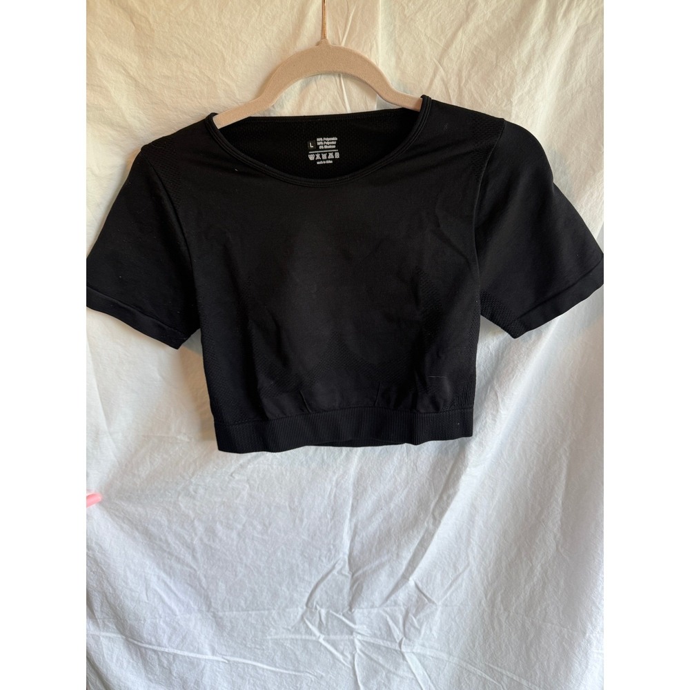 Seamless Black Athletic Crop Top Short‎ Sleeve Workout Shirt Large